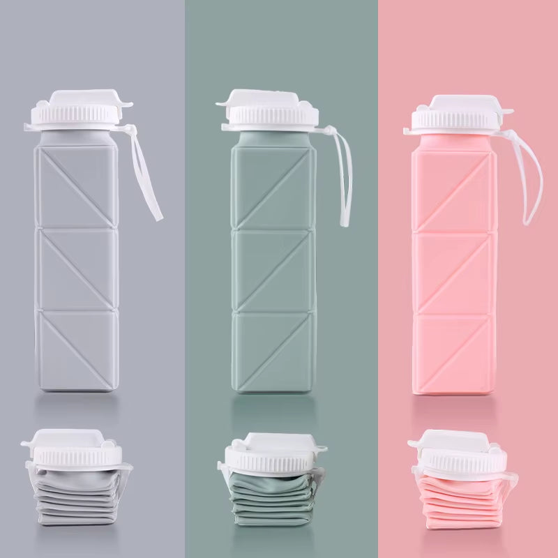Collapsible Water Bottle with Leakproof Valve, Reusable Silicone Water Bottle for Travel, Gym, Camping, Sport